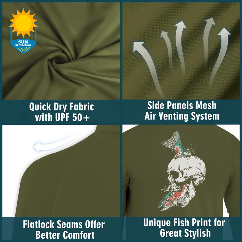 Palmyth Fishing Hoodie for Men Long Sleeve Sun Protection UV UPF 50+ Shirts(Military/Trout Crushing - Image 4